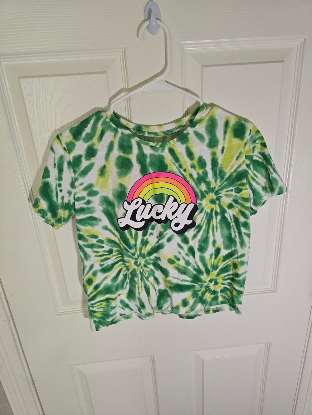 Way to Celebrate Girls Tie Dye St Patricks Short Sleeve Crop Top Tee XL